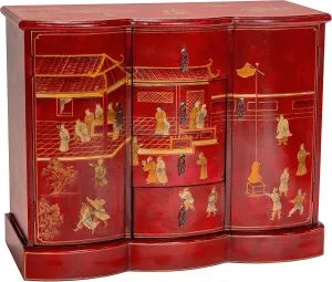 Red Lantern Artisan Crafted Red Lacquer Cabinet - Courtyard