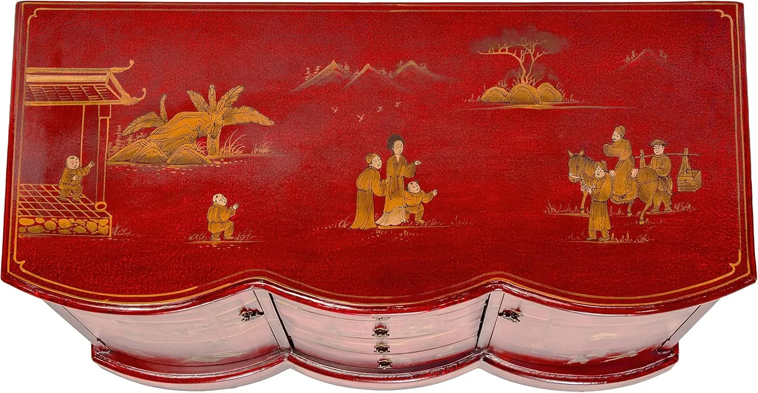 Red Lantern Artisan Crafted Red Lacquer Cabinet - Courtyard