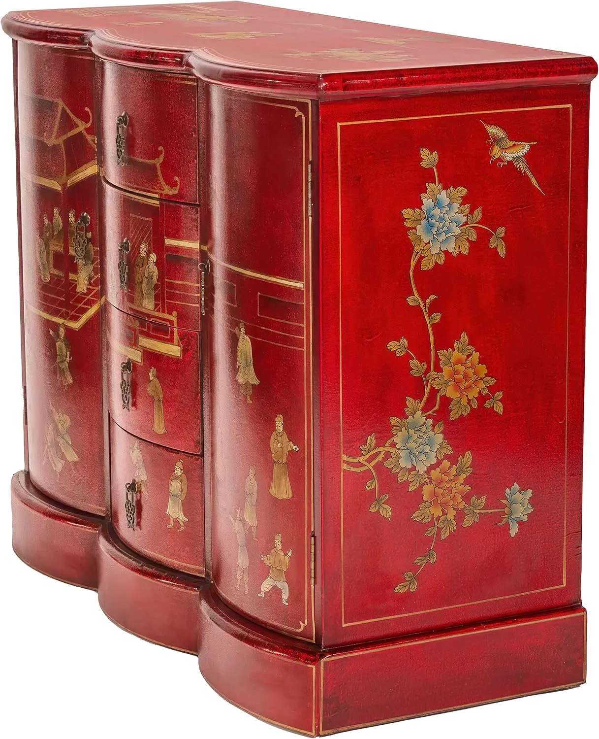 Red Lantern Artisan Crafted Red Lacquer Cabinet - Courtyard