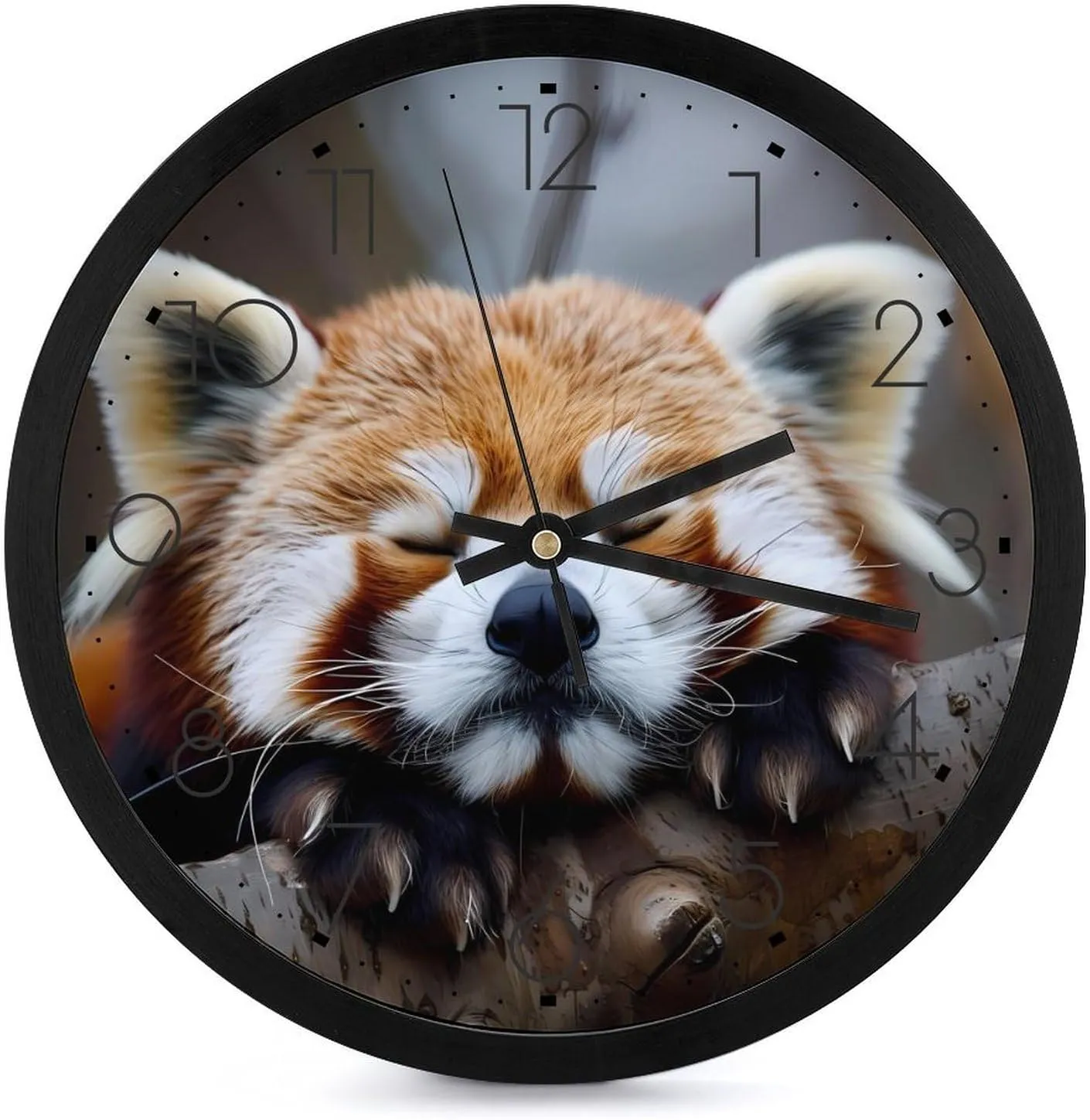 Red Panda Wall Clock 10 Inch Silent Non-ticking Battery Operated Decorative Clock for Kitchen Bedroom