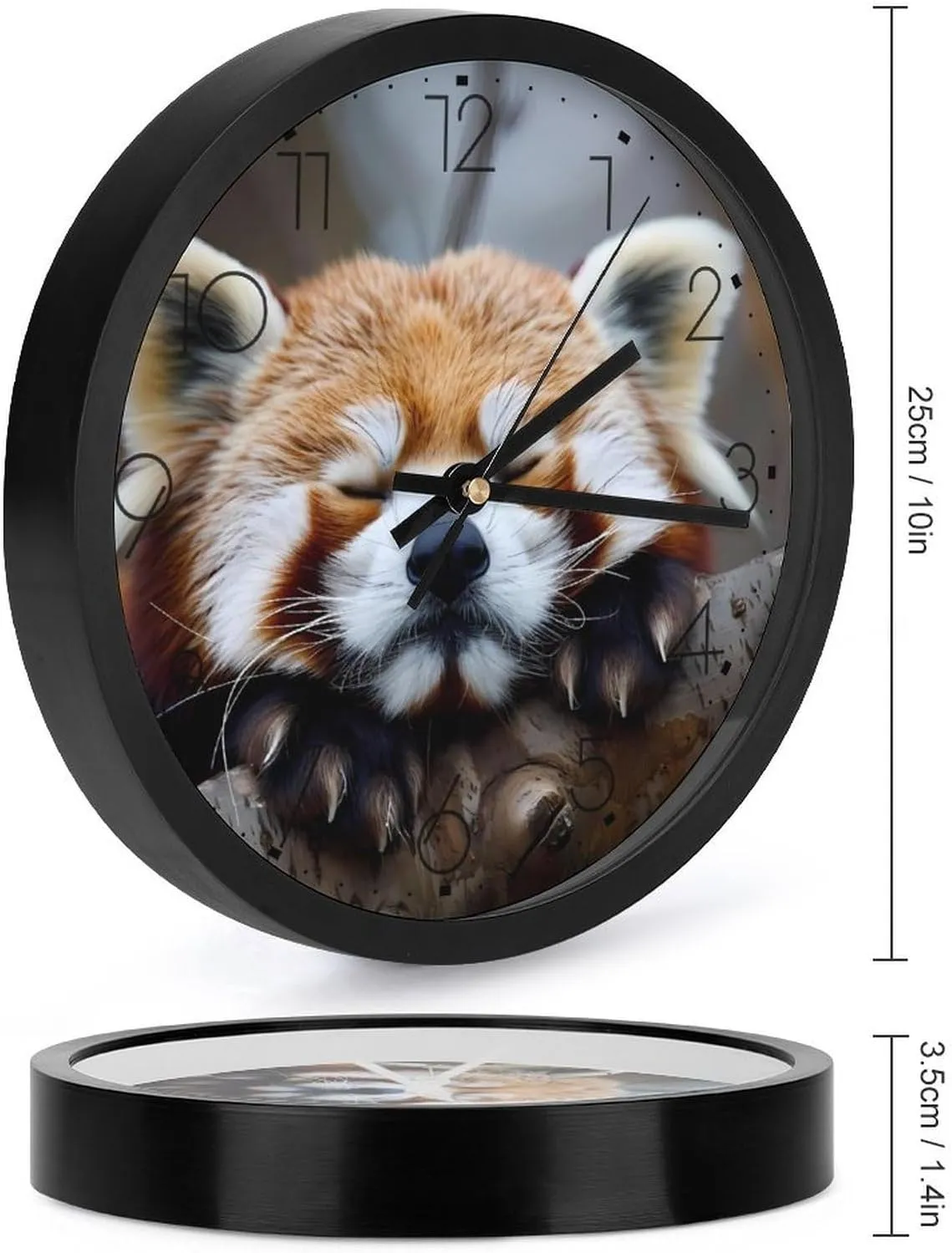 Red Panda Wall Clock 10 Inch Silent Non-ticking Battery Operated Decorative Clock for Kitchen Bedroom