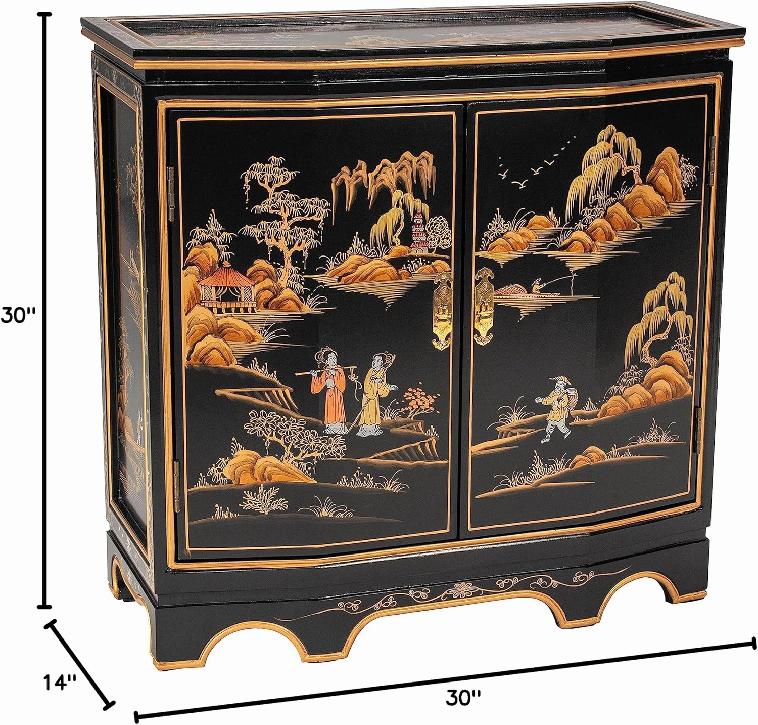 Red Lantern Artisan Crafted Black Lacquer Slant Sideboard - Landscape