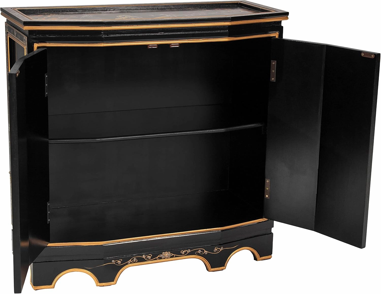 Red Lantern Artisan Crafted Black Lacquer Slant Sideboard - Landscape
