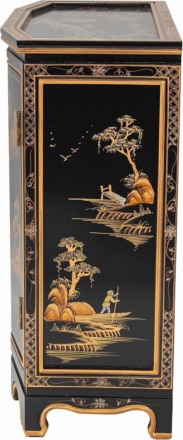 Red Lantern Artisan Crafted Black Lacquer Slant Sideboard - Landscape