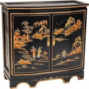 Red Lantern Artisan Crafted Black Lacquer Slant Sideboard - Landscape