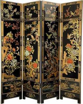 Red Lantern Hand Crafted Artisanal 6 ft. Tall Four Seasons Flowers Screen Room Divider