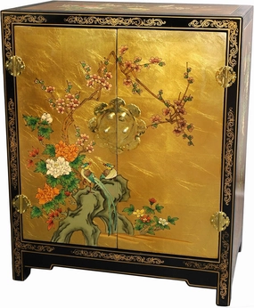 Red Lantern Hand Crafted Artisanal Gold Leaf Lacquer Cabinet