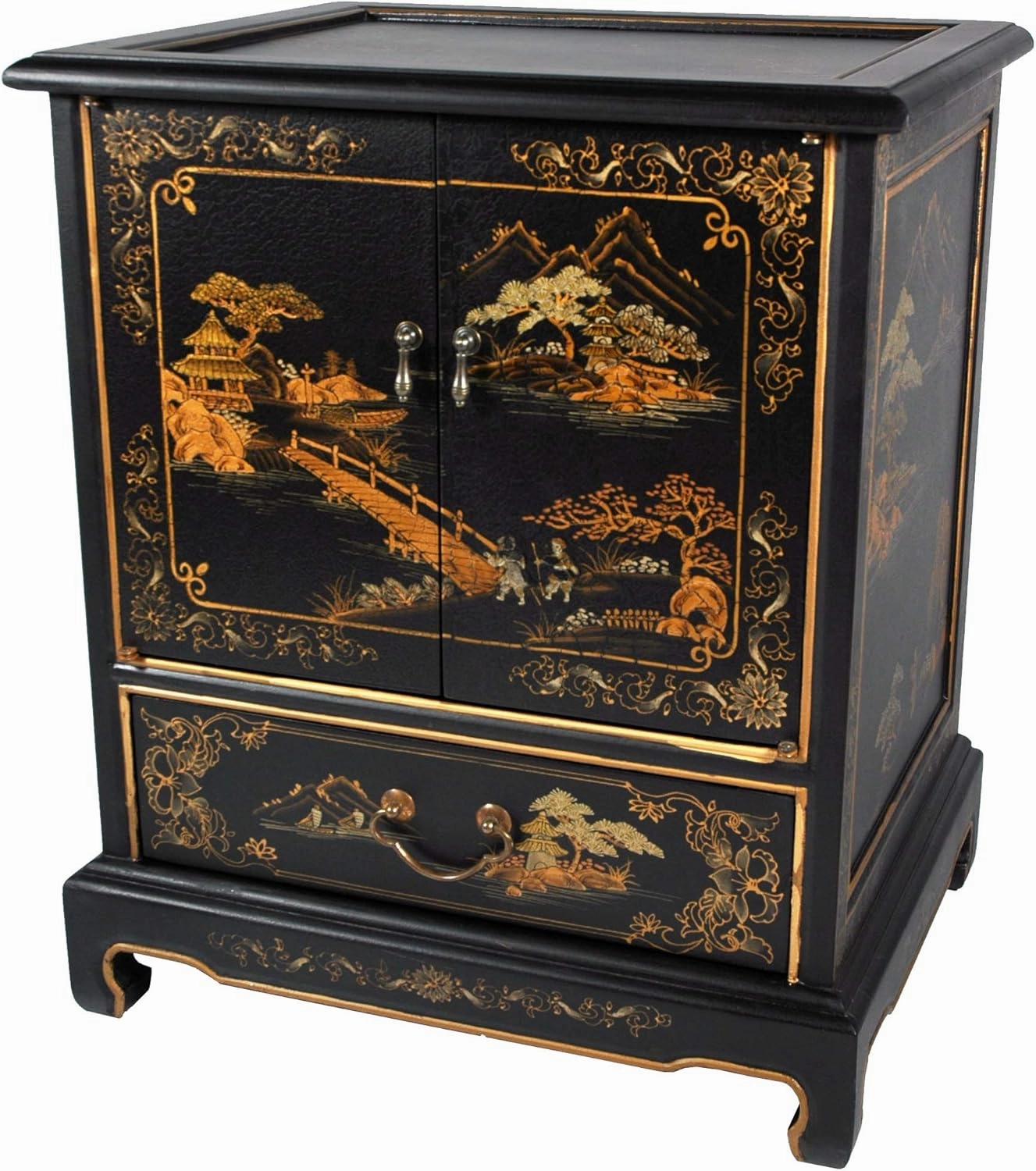 Red Lantern Hand Crafted Artisanal Japanese End Table, Black