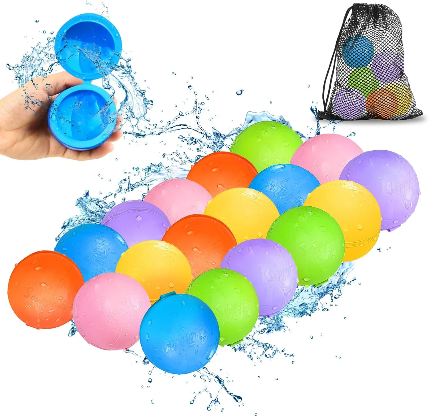Reusable Water Balloons - 18 Pcs Quick Fill Water Balls Toys For kids Age 4-8 - Refillable Magnetic Self-Sealing Water Splash Bomb For Summer Party Pool Outdoor Beach Toys for kids Age 8-12