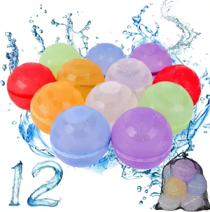Reusable Water Balloons For Kids Adults, Quick Fill Magnetic Silicone Water Balloons with Mesh Bag, Anti Slip Shell Design, Refillable Water Balloons for Summer Outdoor Toys