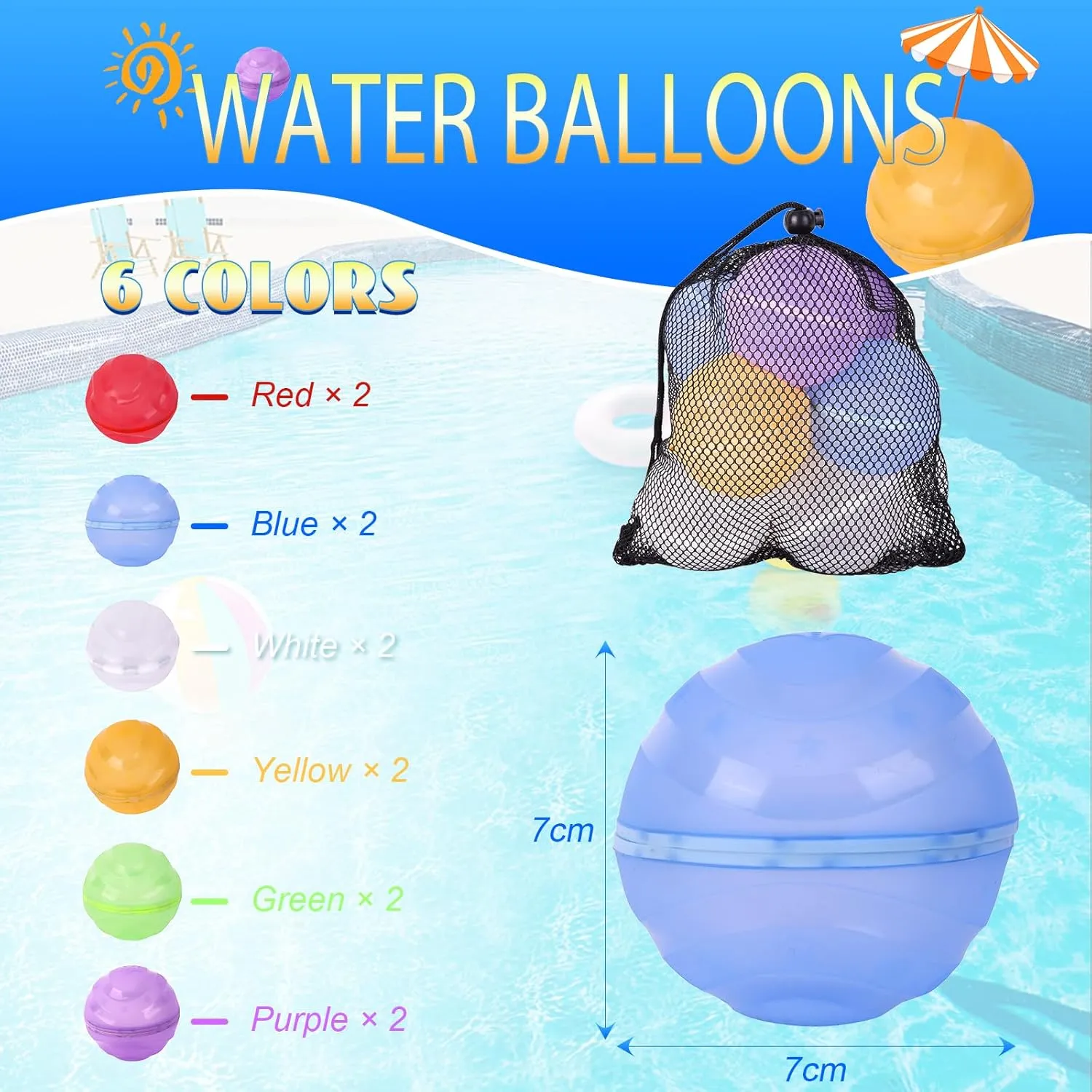 Reusable Water Balloons For Kids Adults, Quick Fill Magnetic Silicone Water Balloons with Mesh Bag, Anti Slip Shell Design, Refillable Water Balloons for Summer Outdoor Toys