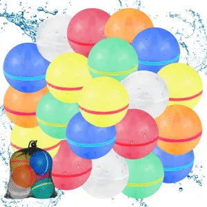 Reusable Water Balloons, Magnetic Self Sealing Quick Fill Water Balloons with Mesh Bag, Silicone Water Bomb For Kids, Summer Toys Swimming Pool Party Supplies Bath Toy Outdoor (20 Pack)