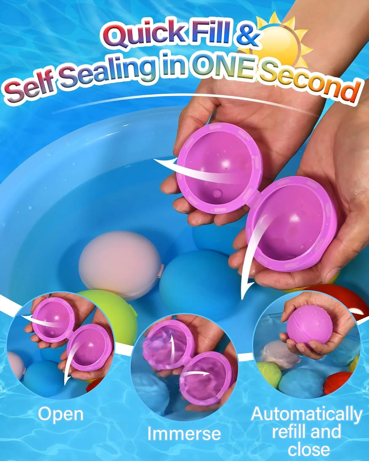 Reusable Water Balloons, Refillable Water Balloons for Kids and Adults, Summer Toys,Pool Toysand Outdoor Toys (12PCS)