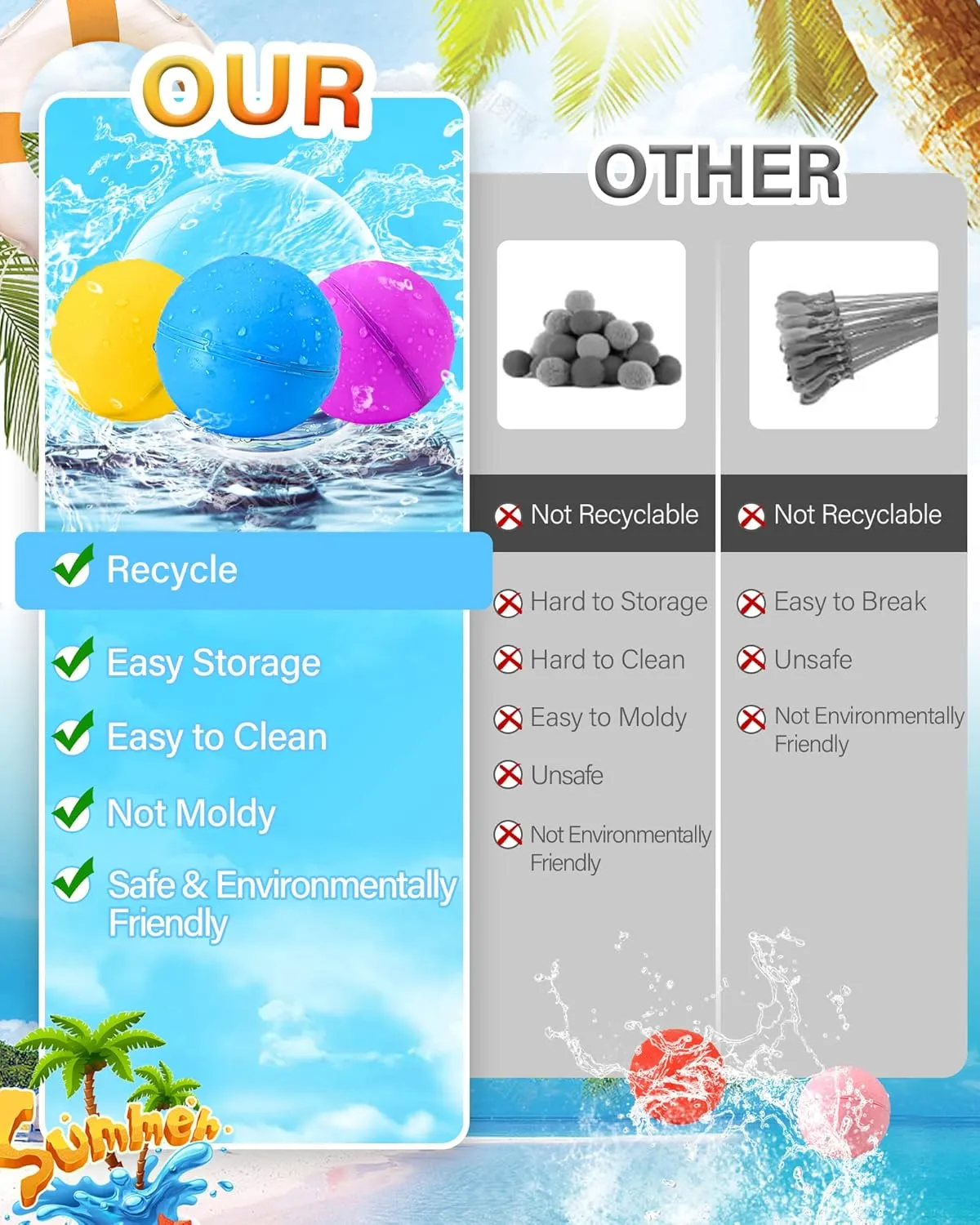 Reusable Water Balloons, Refillable Water Balloons for Kids and Adults, Summer Toys,Pool Toysand Outdoor Toys (12PCS)