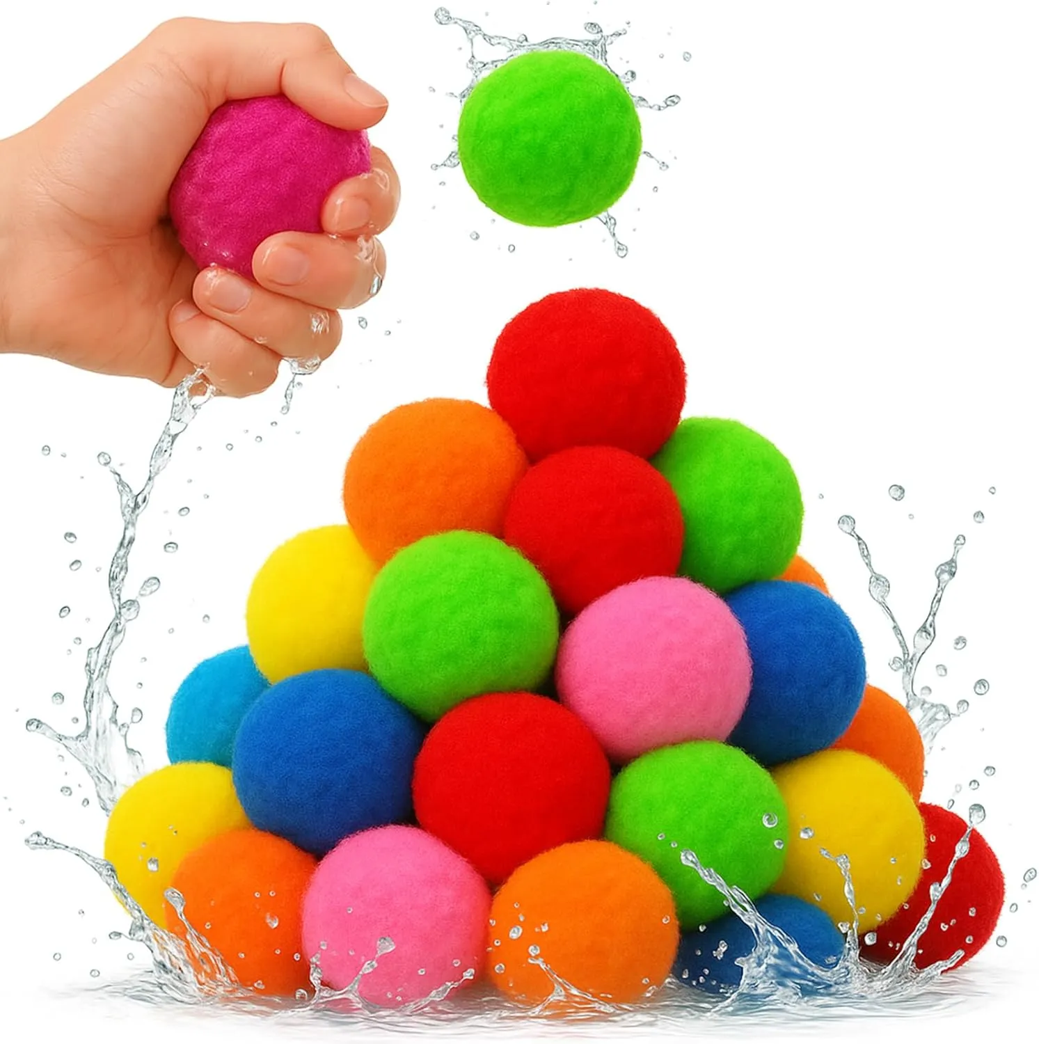 Reusable Water Balloons, Splash Balls, 2 Inch Soft Cotton Water Balls, Soaker Balls for Kids, Outdoor Beach Game, Summer Pool Toys, Backyard, Beach, Lawn, Party Fun Gifts, 50PCS