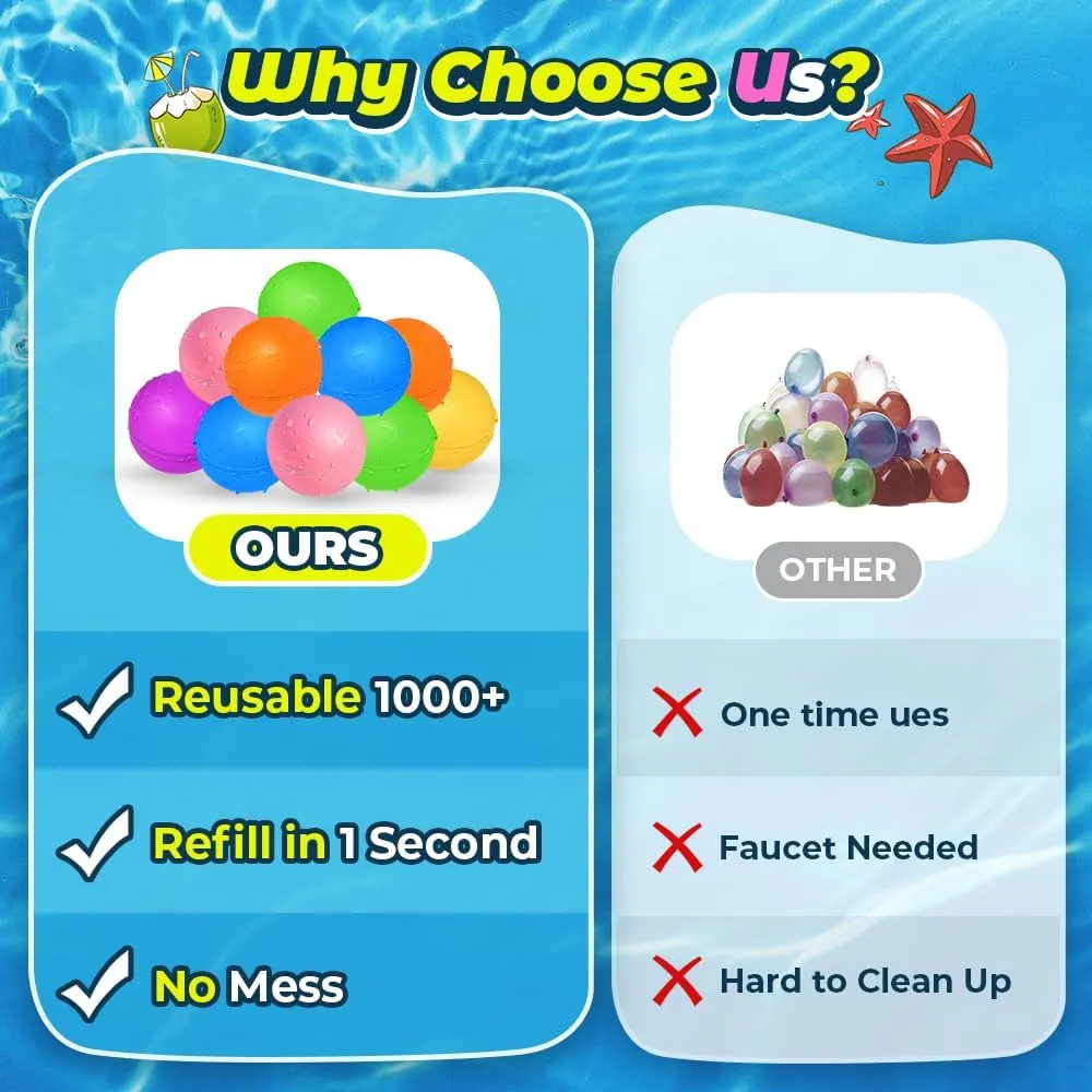 Reusable Water Balloons, Water Bombs Splash Ball, Magnetic Water Ball for Outdoor Games, Summer Party(8Pcs)