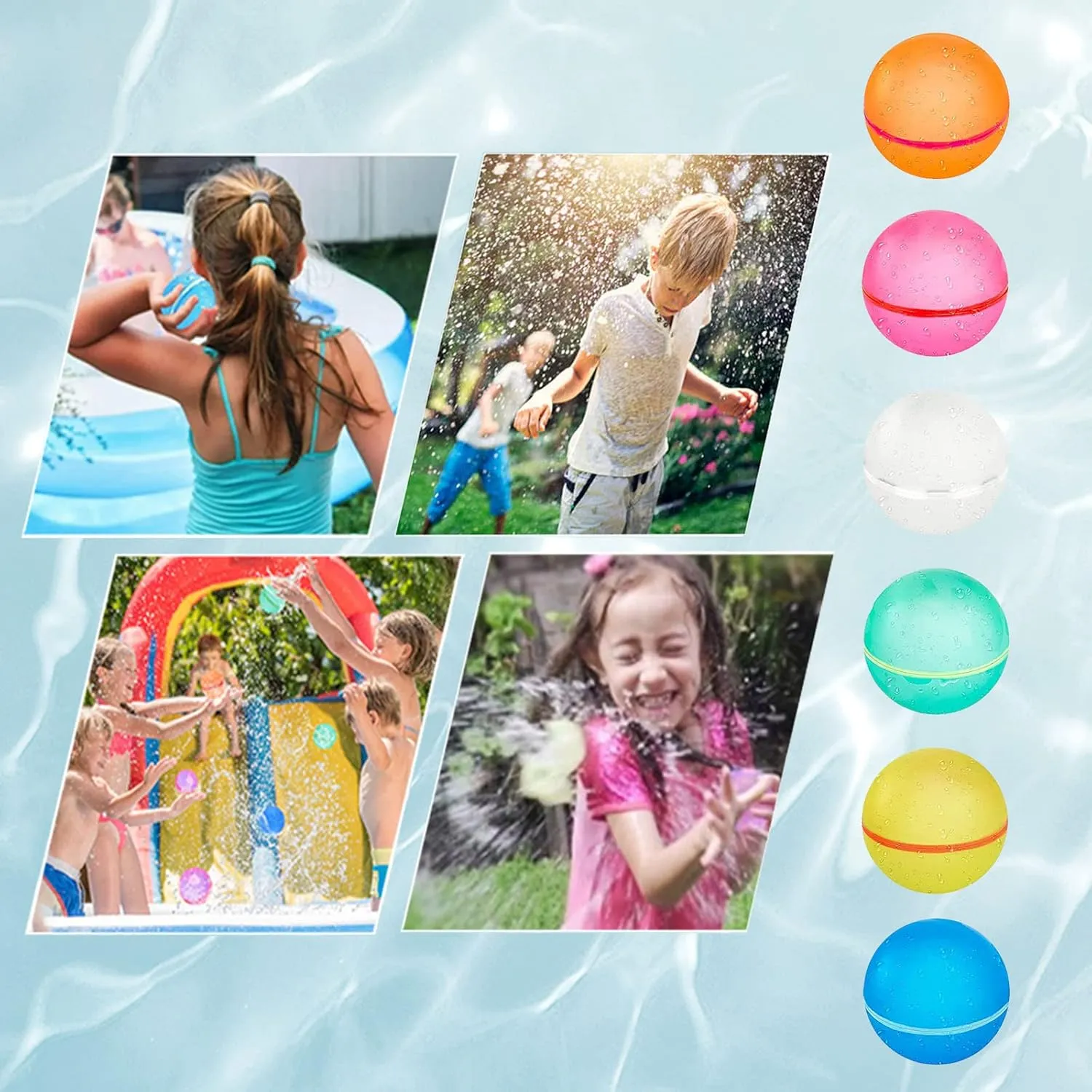 Reusable Water Balloons Water Bombs Splash Ball Quick Fill Self-Sealing Silicone Refillable Water Balls Outdoor Activities Summer Toy Pool Beach Water Games Toys for Kids ages 4-12 (18 Pcs)