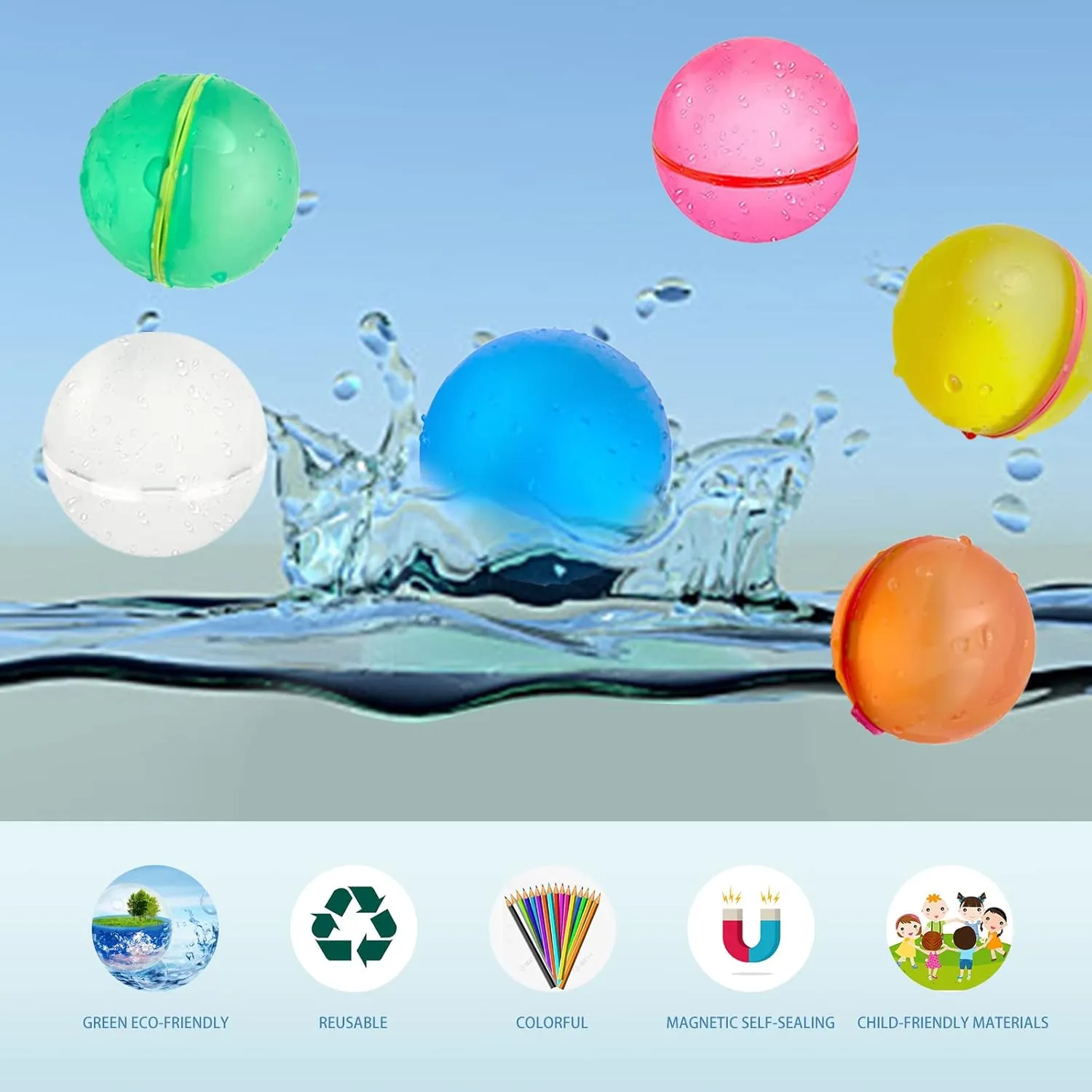 Reusable Water Balloons Water Bombs Splash Ball Quick Fill Self-Sealing Silicone Refillable Water Balls Outdoor Activities Summer Toy Pool Beach Water Games Toys for Kids ages 4-12 (18 Pcs)