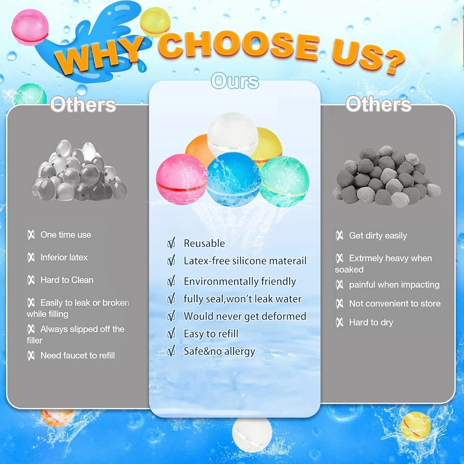 Reusable Water Balloons, Pool Beach Toys for Boys and Girls, Summer Toy Water Toy for Kids Ages 3-12, Outdoor Activities Water Games Toys Self Sealing Water Splash Ball for Fun
