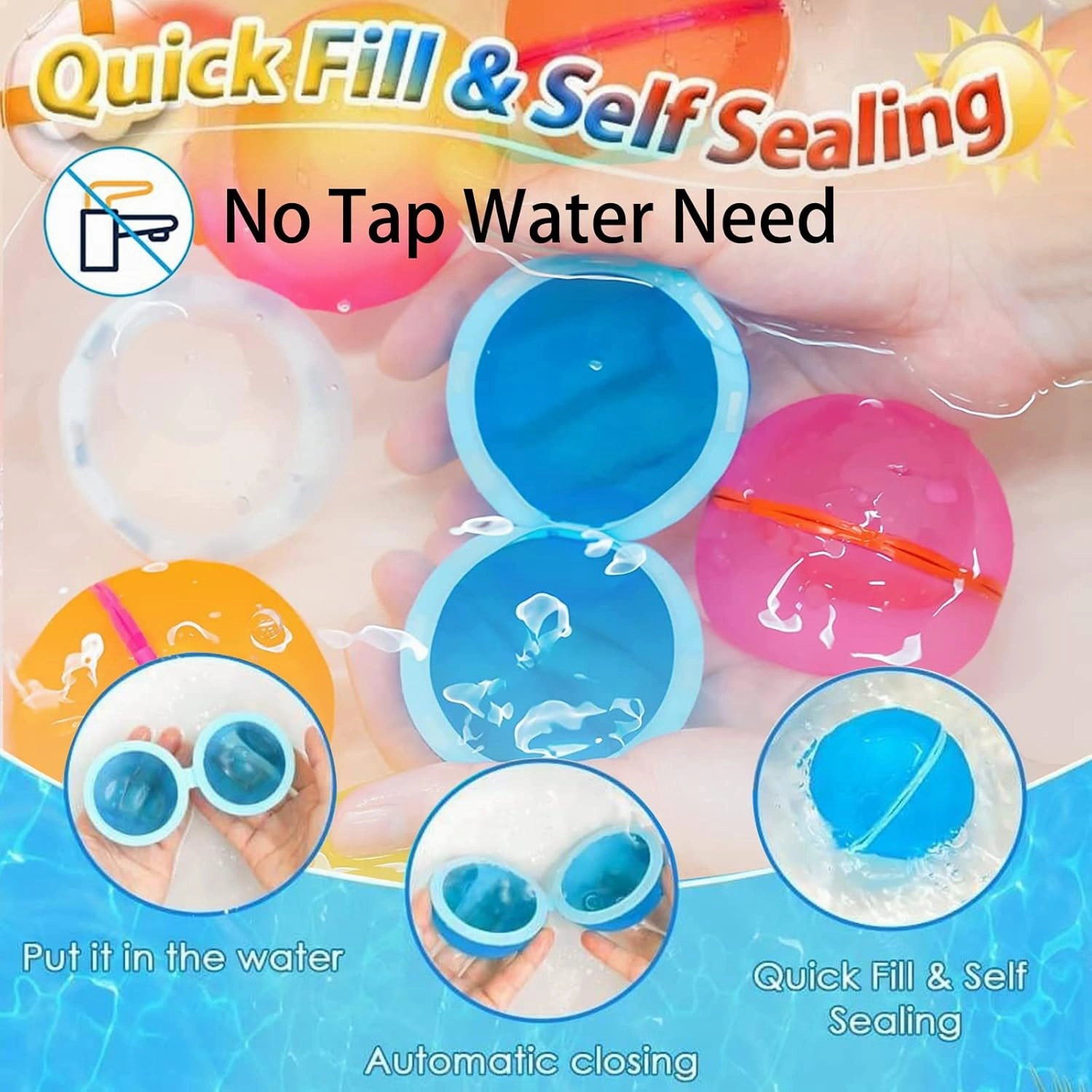 Reusable Water Balloons, Pool Beach Toys for Boys and Girls, Summer Toy Water Toy for Kids Ages 3-12, Outdoor Activities Water Games Toys Self Sealing Water Splash Ball for Fun