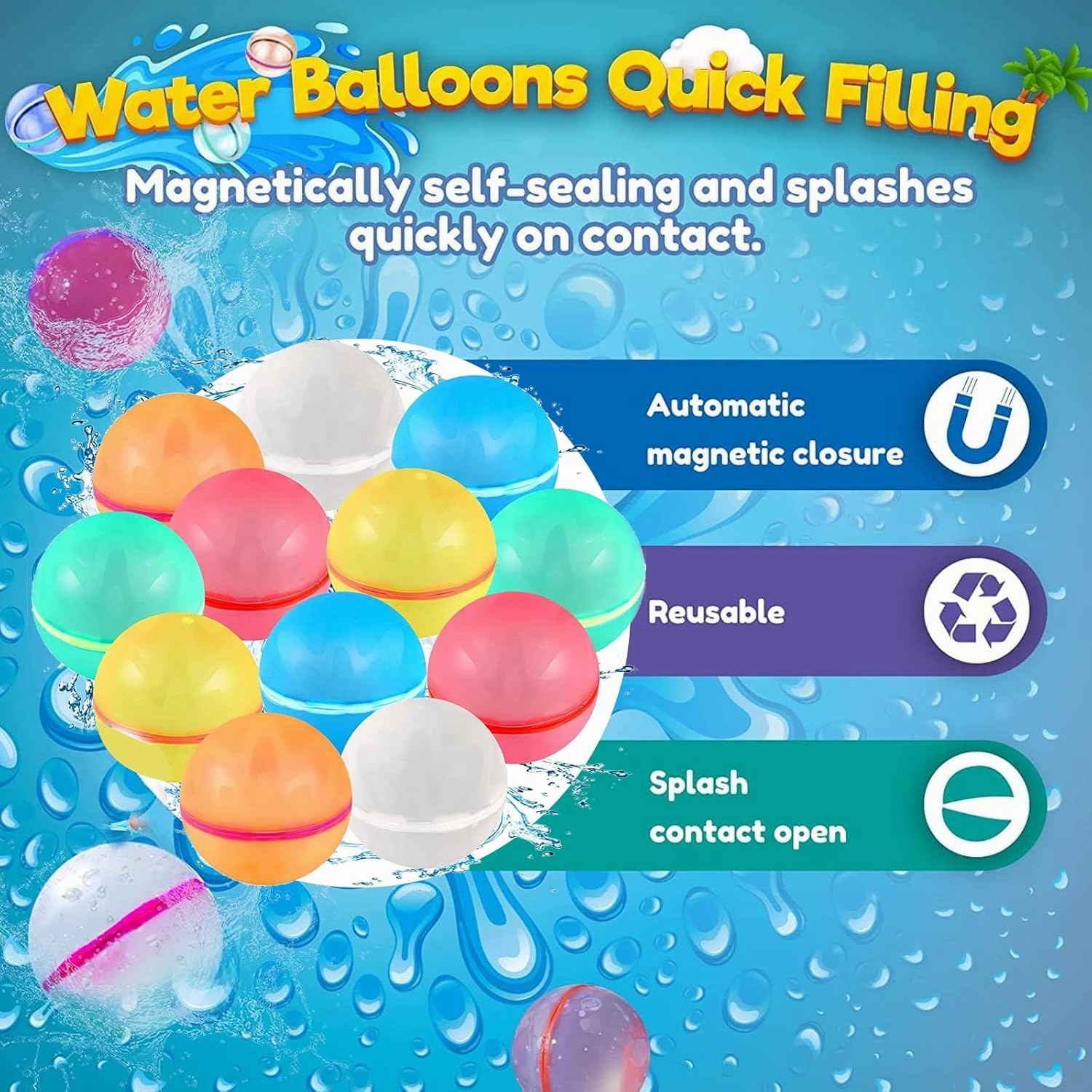 Reusable Water Balloons, Pool Beach Toys for Boys and Girls, Summer Toy Water Toy for Kids Ages 3-12, Outdoor Activities Water Games Toys Self Sealing Water Splash Ball for Fun