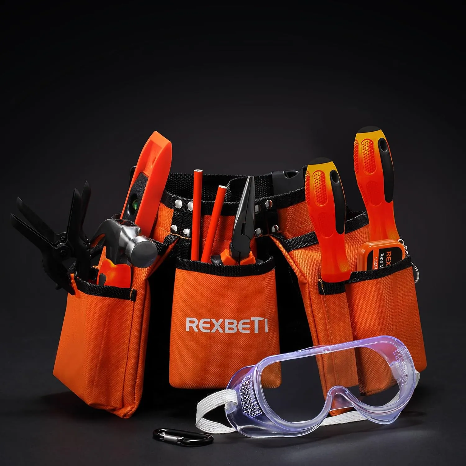 REXBETI Young Builder's Tool Set with Real Hand Tools, Reinforced Kids Tool Belt, Waist 20"-32", Kids Learning Tool Kit for Home DIY and Woodworking