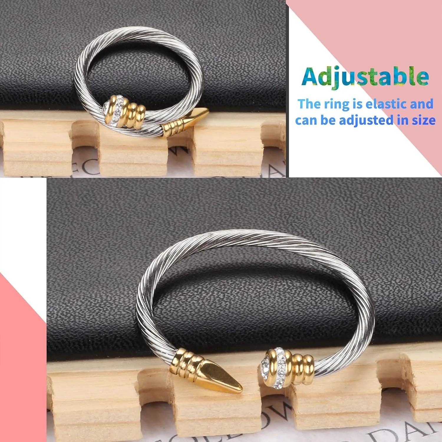 Ring for Women Adjustable Cable Nail Rings Open Stackable Cubic Zirconia Vintage Designer Fashion Jewelry Girlfriend Wife Mom Gift