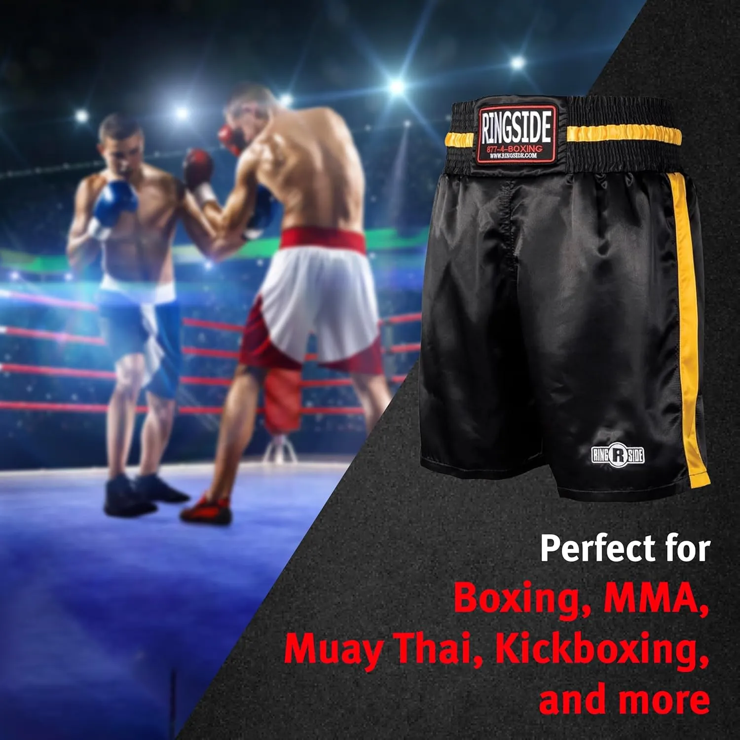 Ringside Pro-Style Boxing Trunks, Satin Shorts for Men and Women, Ideal for Boxing, MMA, Muay Thai