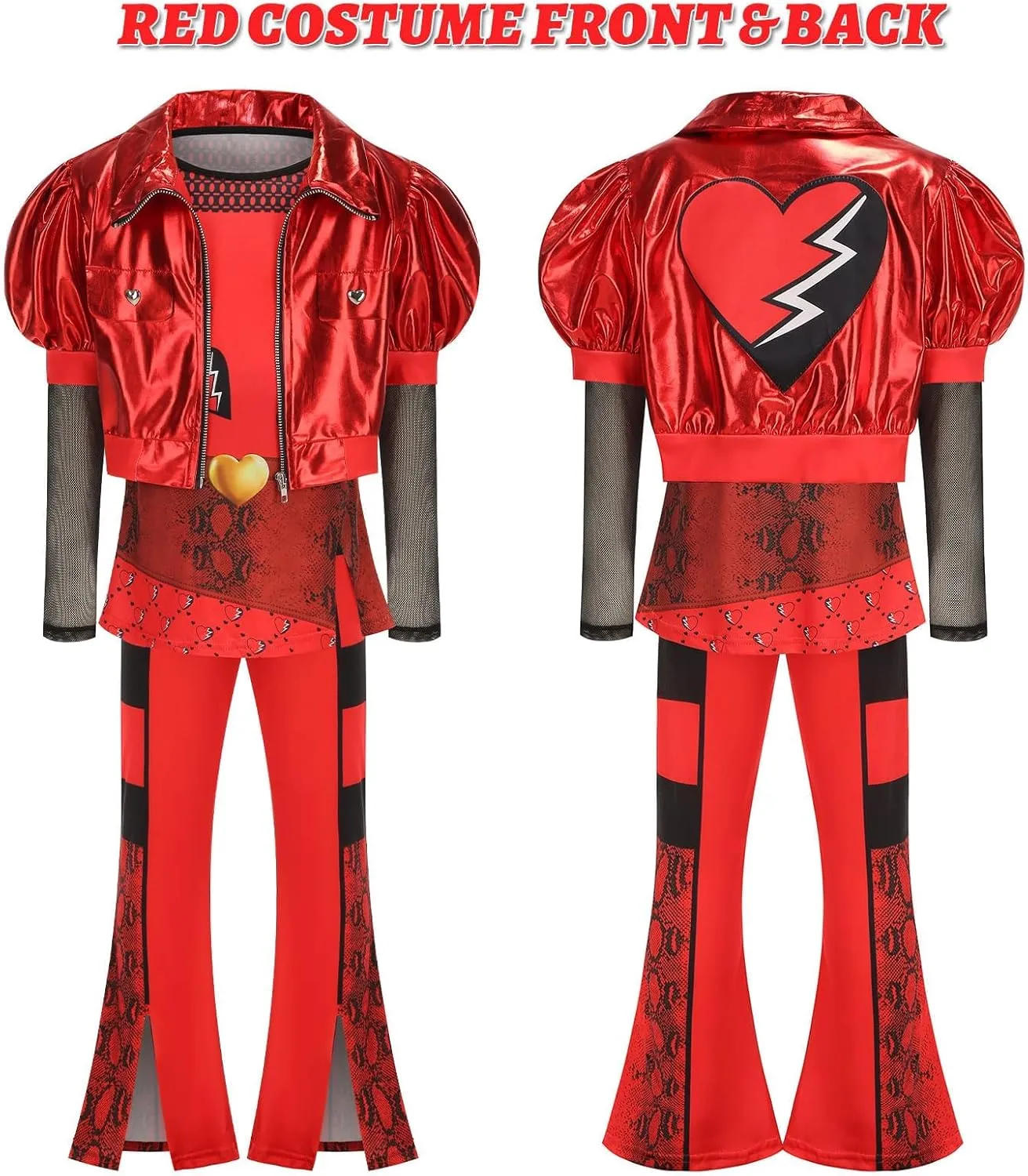 Rise of Red Costume for Kids, Girls 5PCS Red Costume Set, Red Costume Includes Jacket bell-bottom pants Shirt Wig