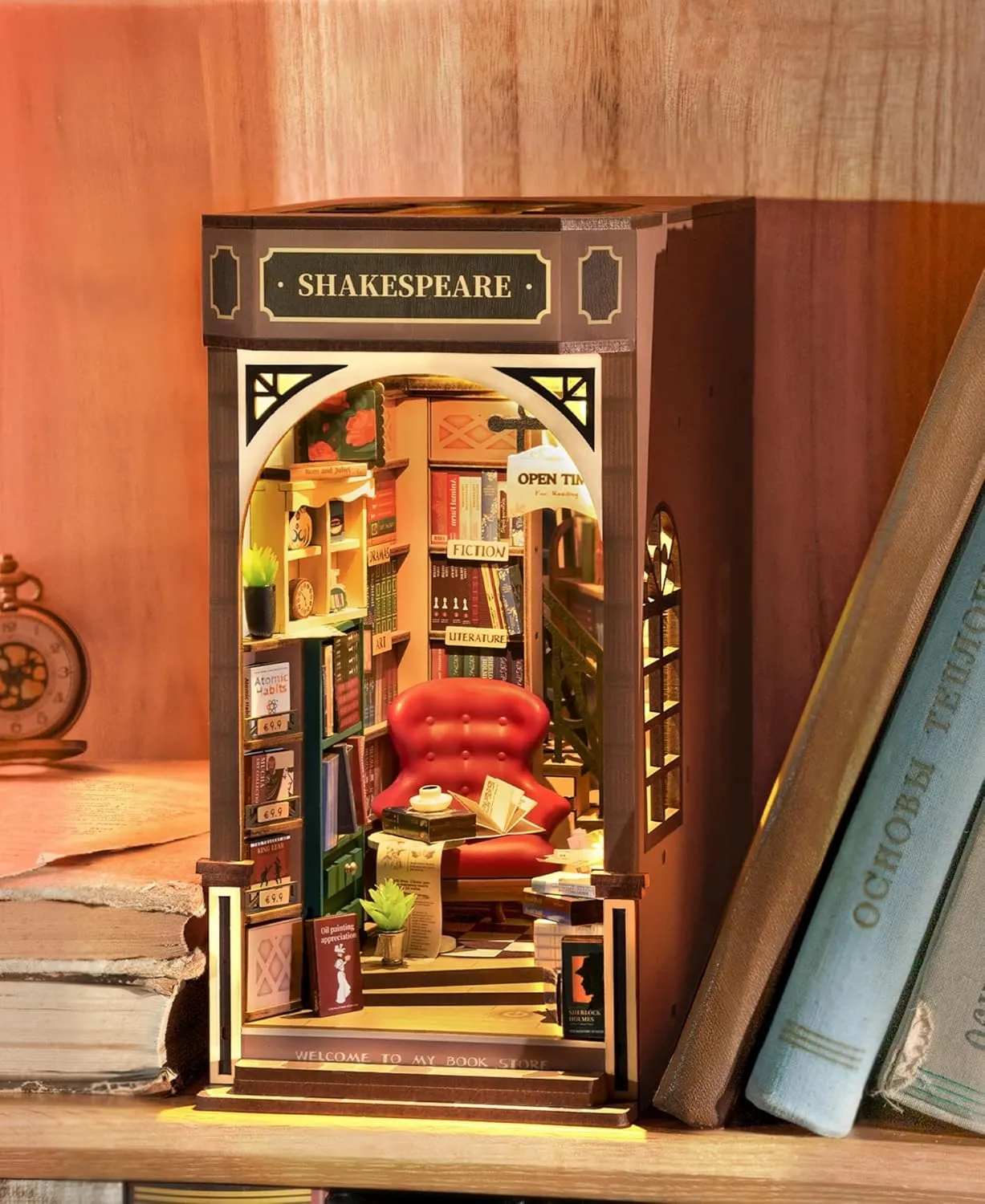ROBOTIME DIY Book Nook Kit 3D Wooden Puzzles Dollhouse Booknook Library Tiny House Bookshelf Decor Miniature House Kit for Adults, Teens and Beginners Gifts for Family, Friends