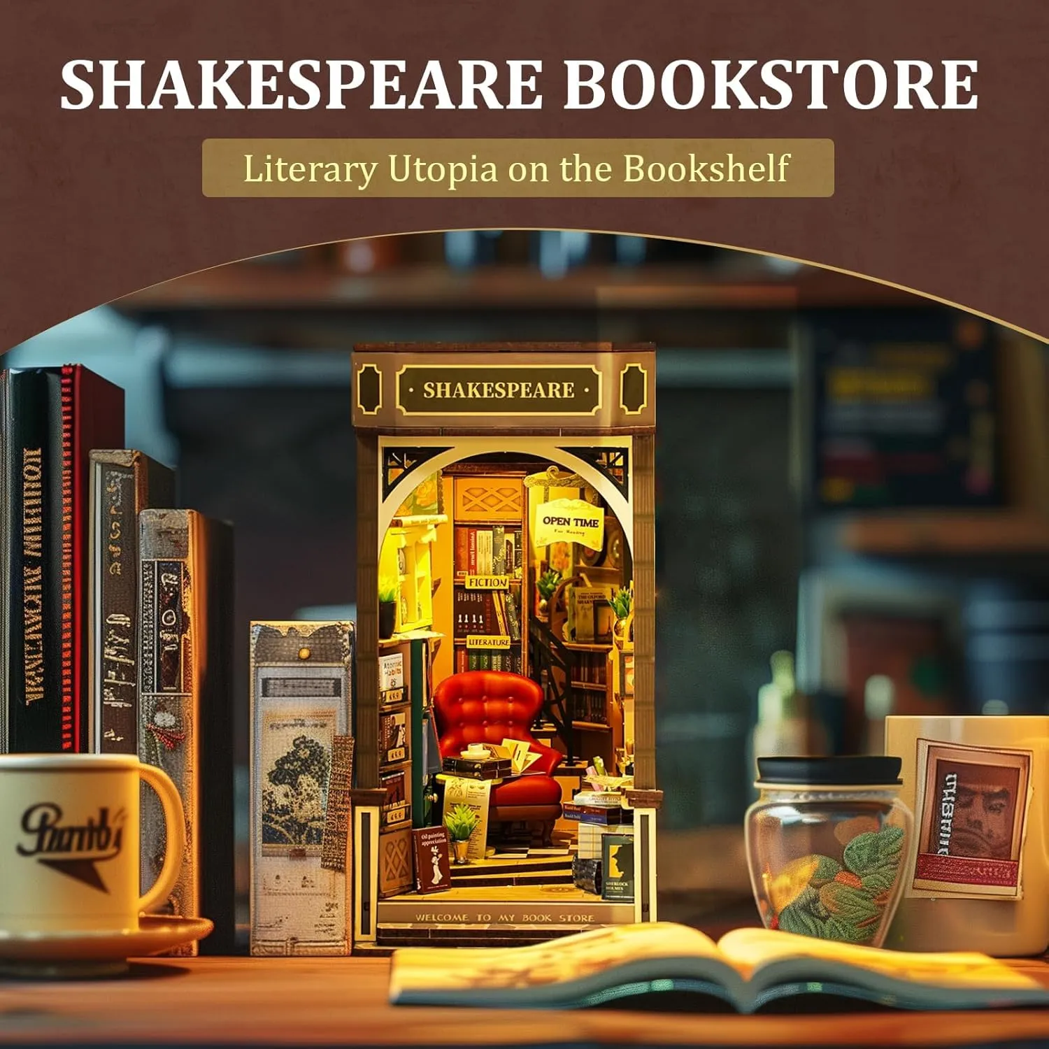 ROBOTIME DIY Book Nook Kit 3D Wooden Puzzles Dollhouse Booknook Library Tiny House Bookshelf Decor Miniature House Kit for Adults, Teens and Beginners Gifts for Family, Friends
