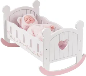 ROBOTIME Wooden Play Doll Cradle Rocking Baby Doll Crib, Reversible Doll Bedding for Toddler Girl,Fits Dolls Up to 20 Inches (White)