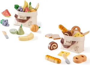 ROBUD Wooden Play Food for Kids Kitchen Cutting Set (Baking Set & Fruit Set)