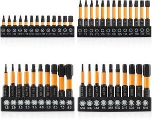 Rocaris 46 Pcs Screwdriver Bit Sets, 26 Pcs Torx Bit Set T7-T40 with 20 Pcs Allen Wrench Drill Bit Set Metric & SAE, 1/4” Hex-Shank S2 Steel Hex Bits Set, 1” & 2” Long