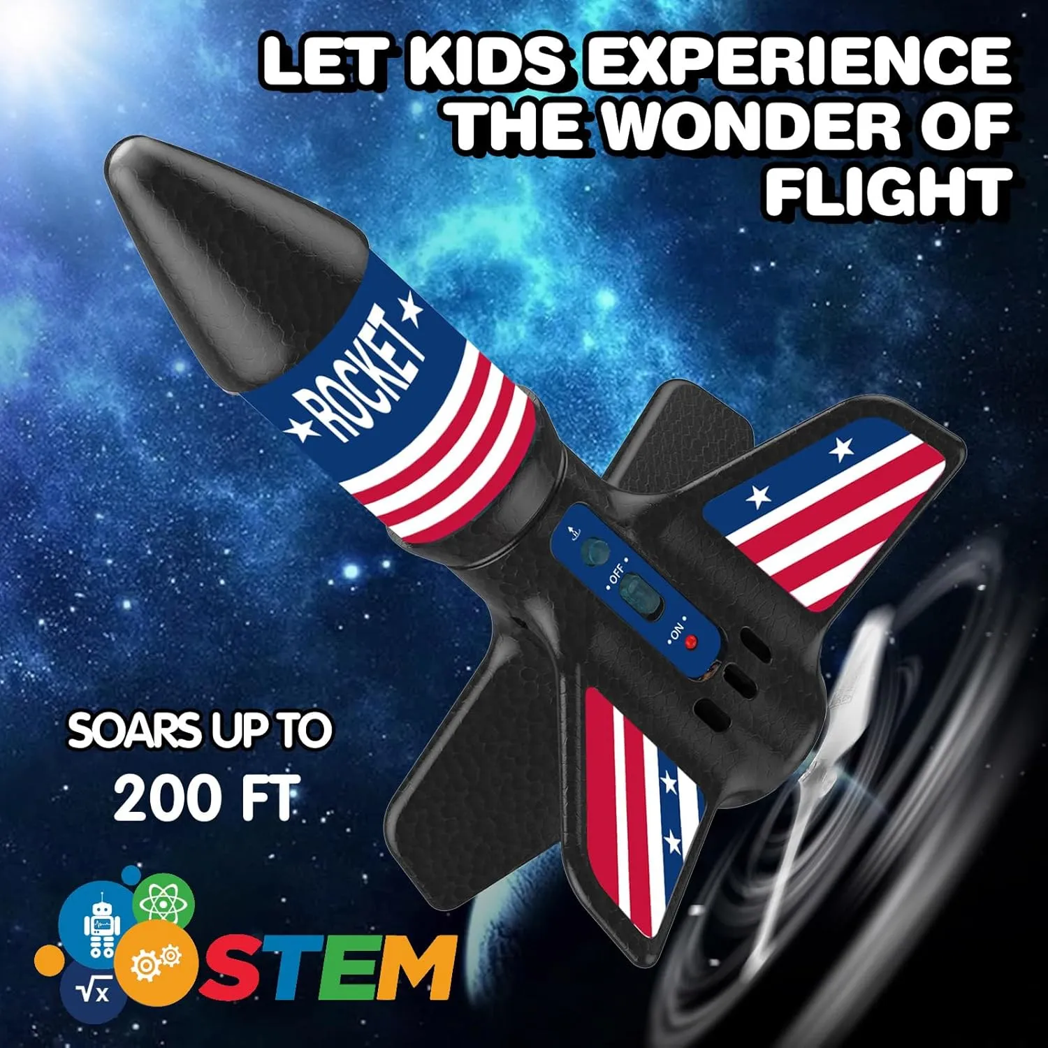 Rocket Launcher for Kids - Self-Launching 200 ft Motorized Outdoor Electric Play Toy, High Flying Air Rocket with Launch Set, Birthday Toys Gifts for Boys 8-12, Star Pattern