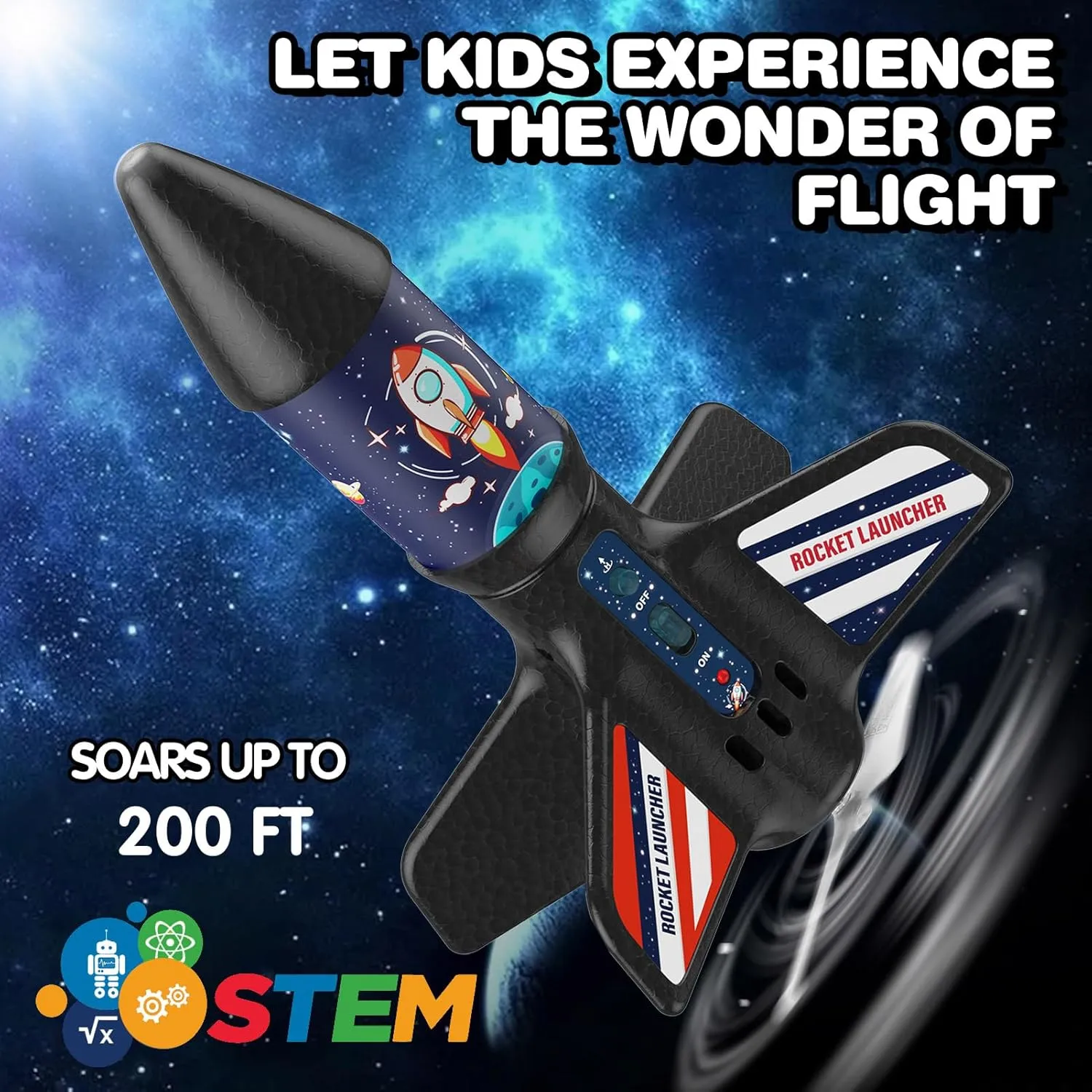 Rocket Launcher for Kids - Self-Launching 200 ft Motorized Outdoor Electric Play Toy, High Flying Kids' Play Air Rocket with Launch Set, Birthday Toys Gifts for Boys 8-12, Rocket Pattern