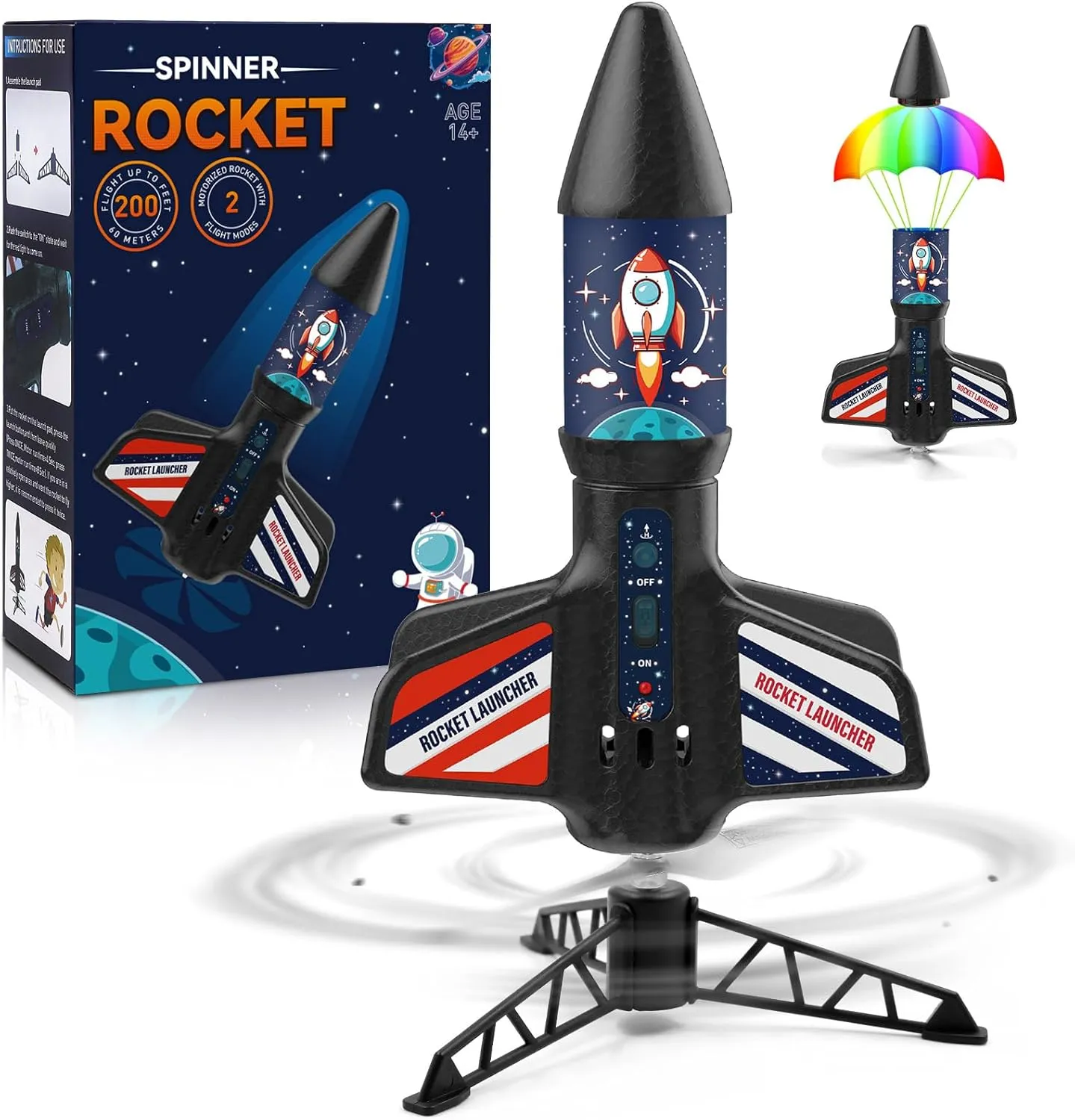 Rocket Launcher for Kids - Self-Launching 200 ft Motorized Outdoor Electric Play Toy, High Flying Kids' Play Air Rocket with Launch Set, Birthday Toys Gifts for Boys 8-12, Rocket Pattern