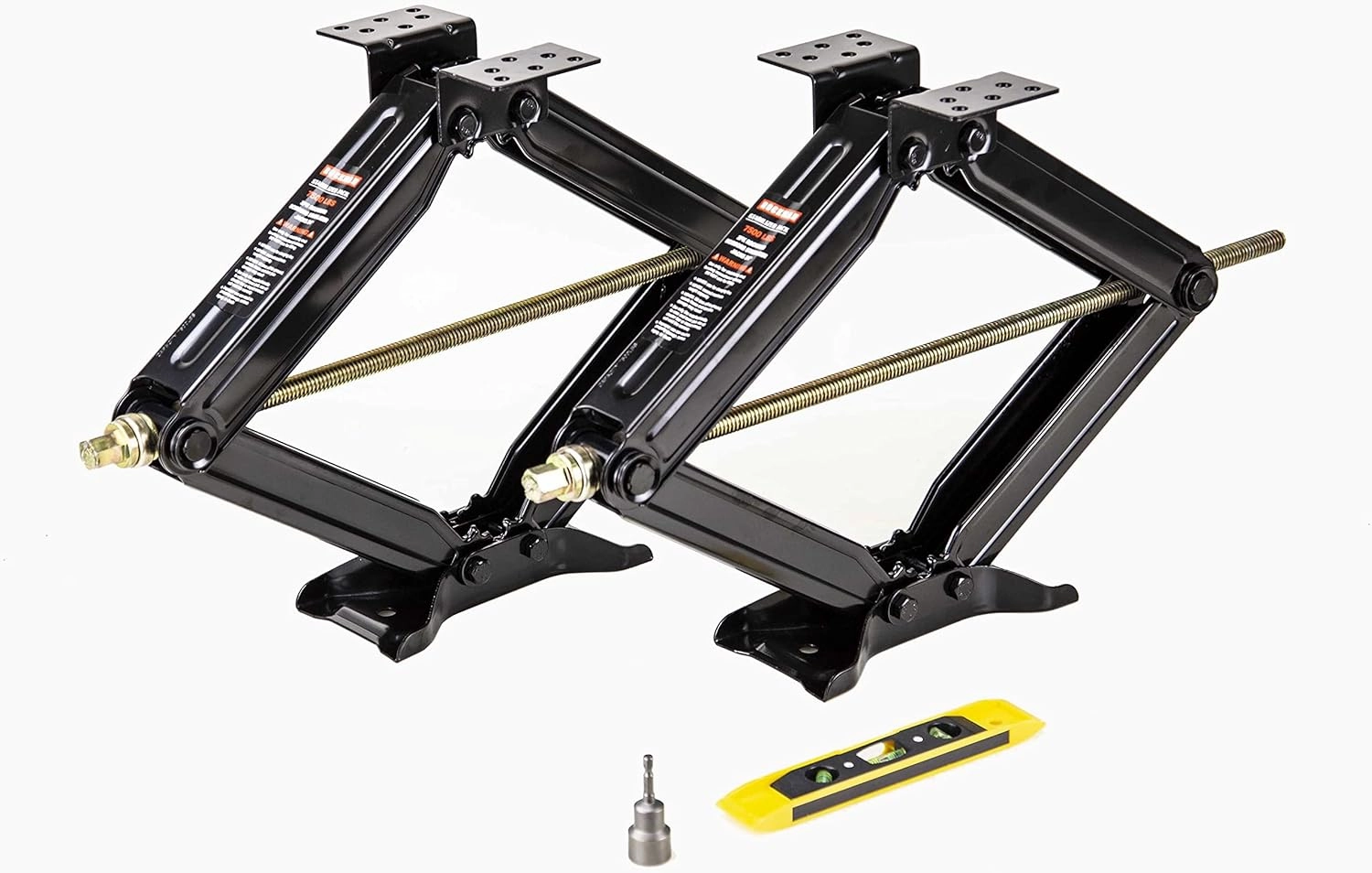 ROCKMAN RV Camper Trailer Stabilizer Leveling Scissor Jacks w/Socket & Level 24" 7500lbs Set 2