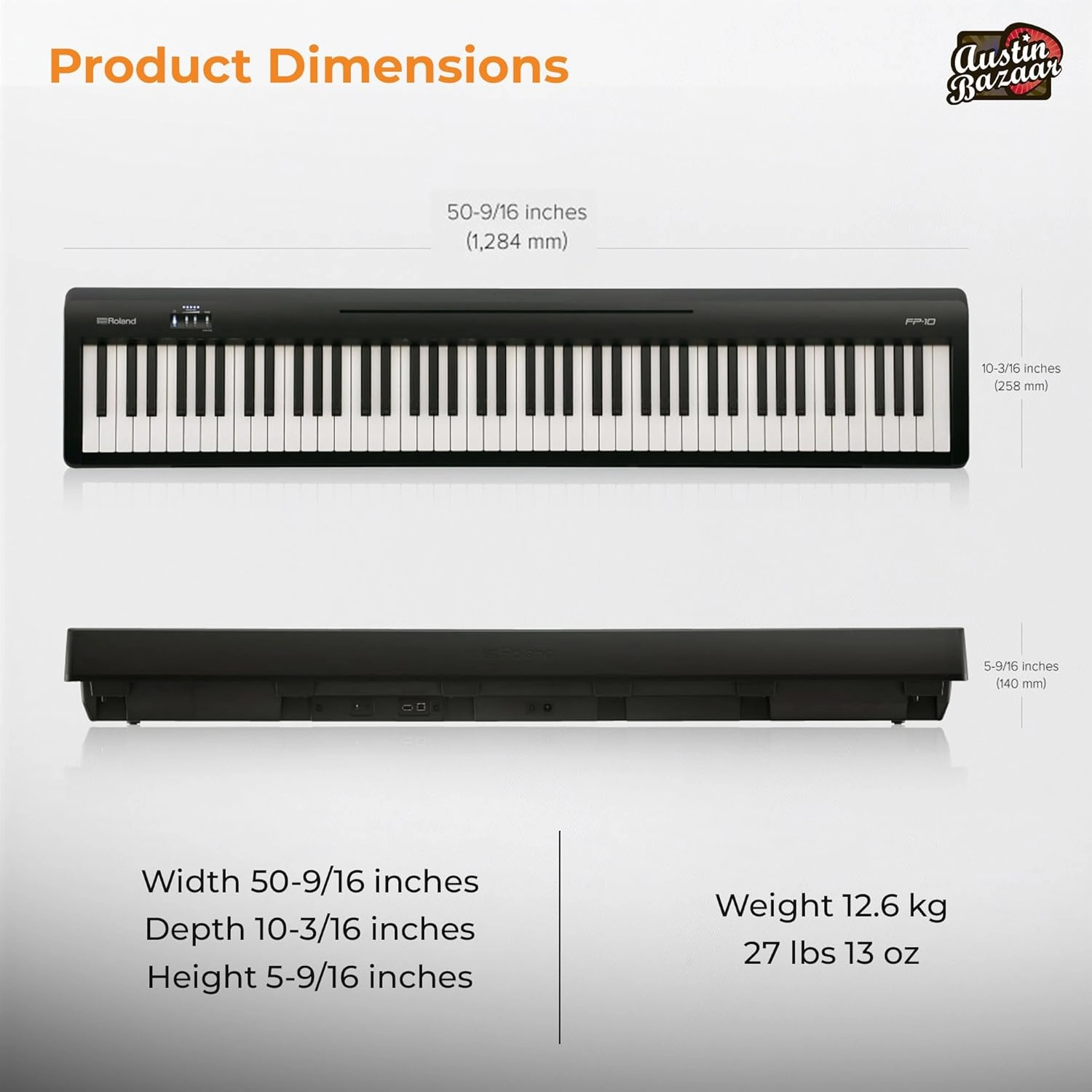 Roland FP-10 Digital Piano - Black Bundle with Adjustable Stand, Bench, Sustain Pedal, Instructional Book, Online Lessons, Instructional DVD, and Austin Bazaar Polishing Cloth