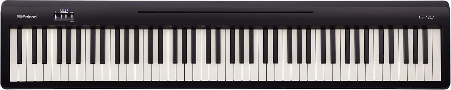Roland FP-10 Digital Piano - Black Bundle with Adjustable Stand, Bench, Sustain Pedal, Instructional Book, Online Lessons, Instructional DVD, and Austin Bazaar Polishing Cloth