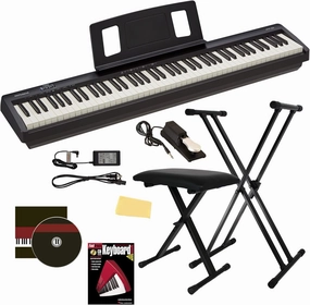 Roland FP-10 Digital Piano - Black Bundle with Adjustable Stand, Bench, Sustain Pedal, Instructional Book, Online Lessons, Instructional DVD, and Austin Bazaar Polishing Cloth