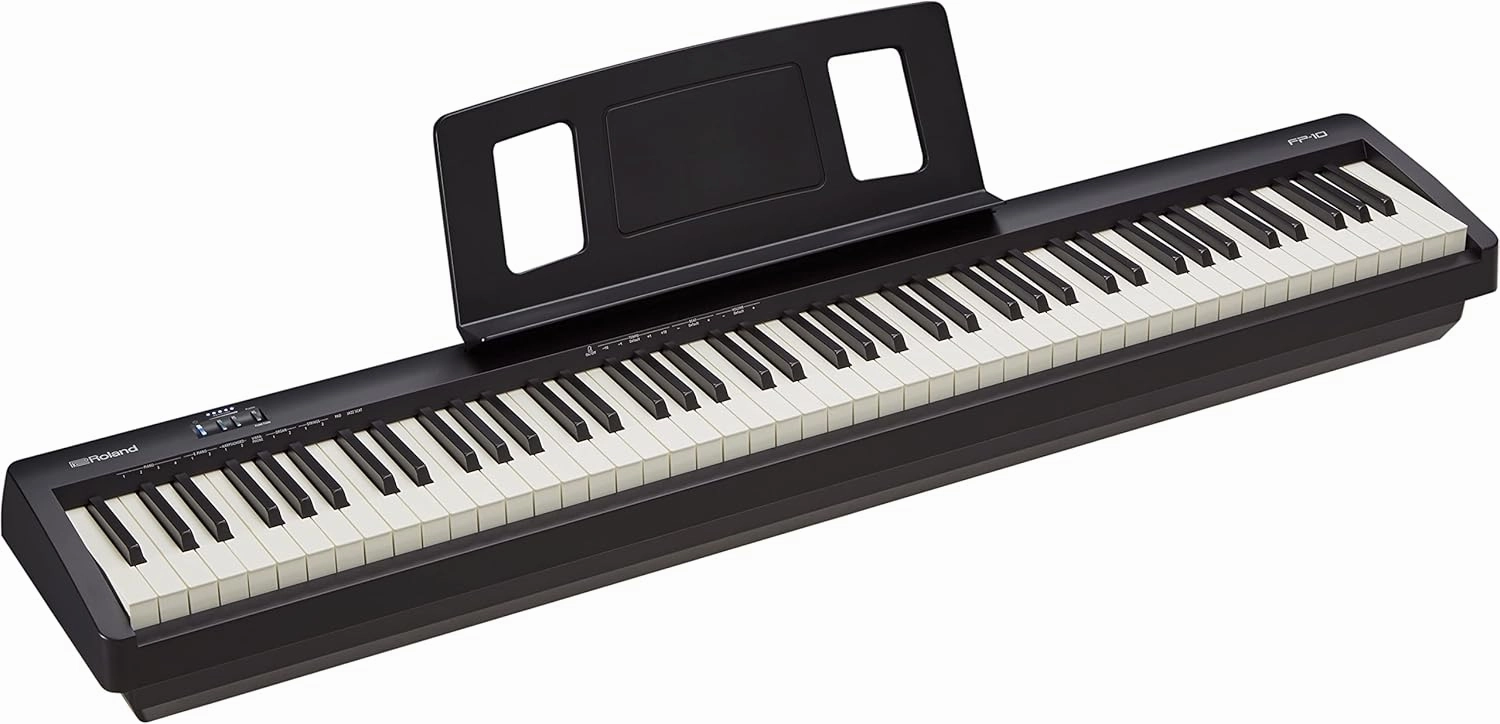 Roland FP-10 Digital Piano - Black Bundle with Adjustable Stand, Bench, Sustain Pedal, Instructional Book, Online Lessons, Instructional DVD, and Austin Bazaar Polishing Cloth