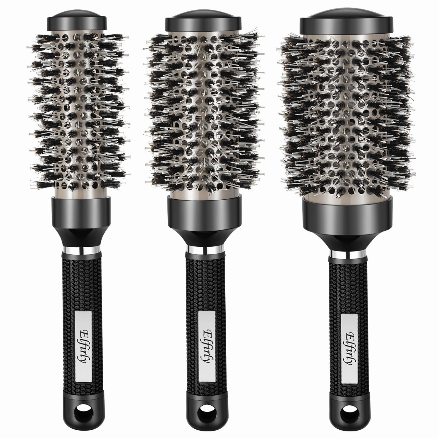 Round Brush for Blow Drying, Ionic Tech Thermal Ceramic Round Hair Brush for Blow Out, Barrel Brush with Boar Bristles for Hair Curling, Styling (3 Pack - Barrel 1.3 inch, 1.7 inch, 2.1 inch)