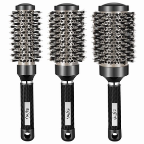 Round Brush for Blow Drying, Ionic Tech Thermal Ceramic Round Hair Brush for Blow Out, Barrel Brush with Boar Bristles for Hair Curling, Styling (3 Pack - Barrel 1.3 inch, 1.7 inch, 2.1 inch)