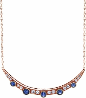 Round Cut Simulated Blue Sapphire & White Cubic Zirconia Crescent Moon Bar Pendant Necklace Along with 18" Silver Chain Jewelry for Women in in 14k Gold Over Sterling Silver