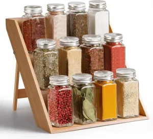 RoyalHouse Bamboo Spice Rack Organizer for Kitchen Cabinet, Countertop Display Shelf- 3 Tier Shelf -Space Organizer for Kitchen and Bathroom (Pack of 6)