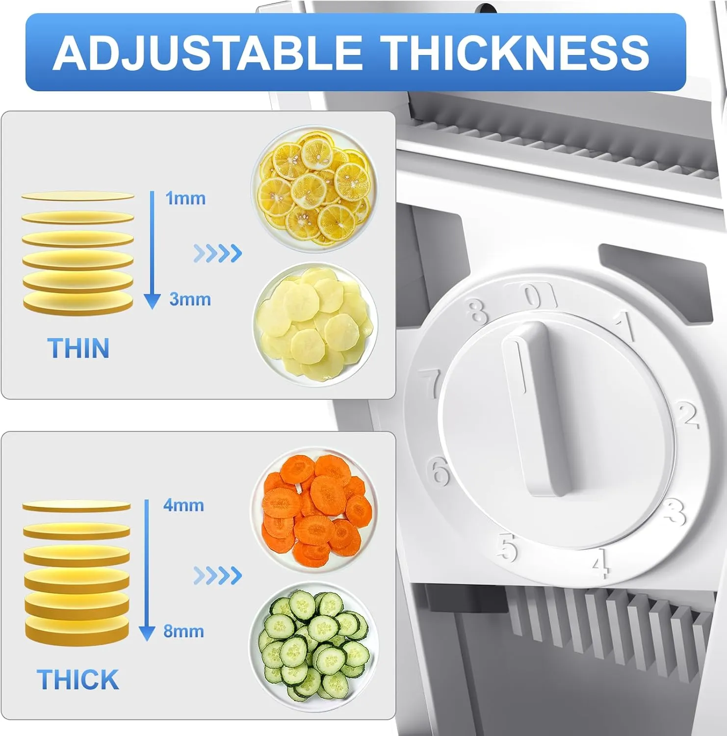 Safe Mandoline Slicer, Vegetables Potato Clips Slicer,Food Slicer,Thickness Adjustable for Cucumber Potato Carrot Lemon Only Slicer (White)