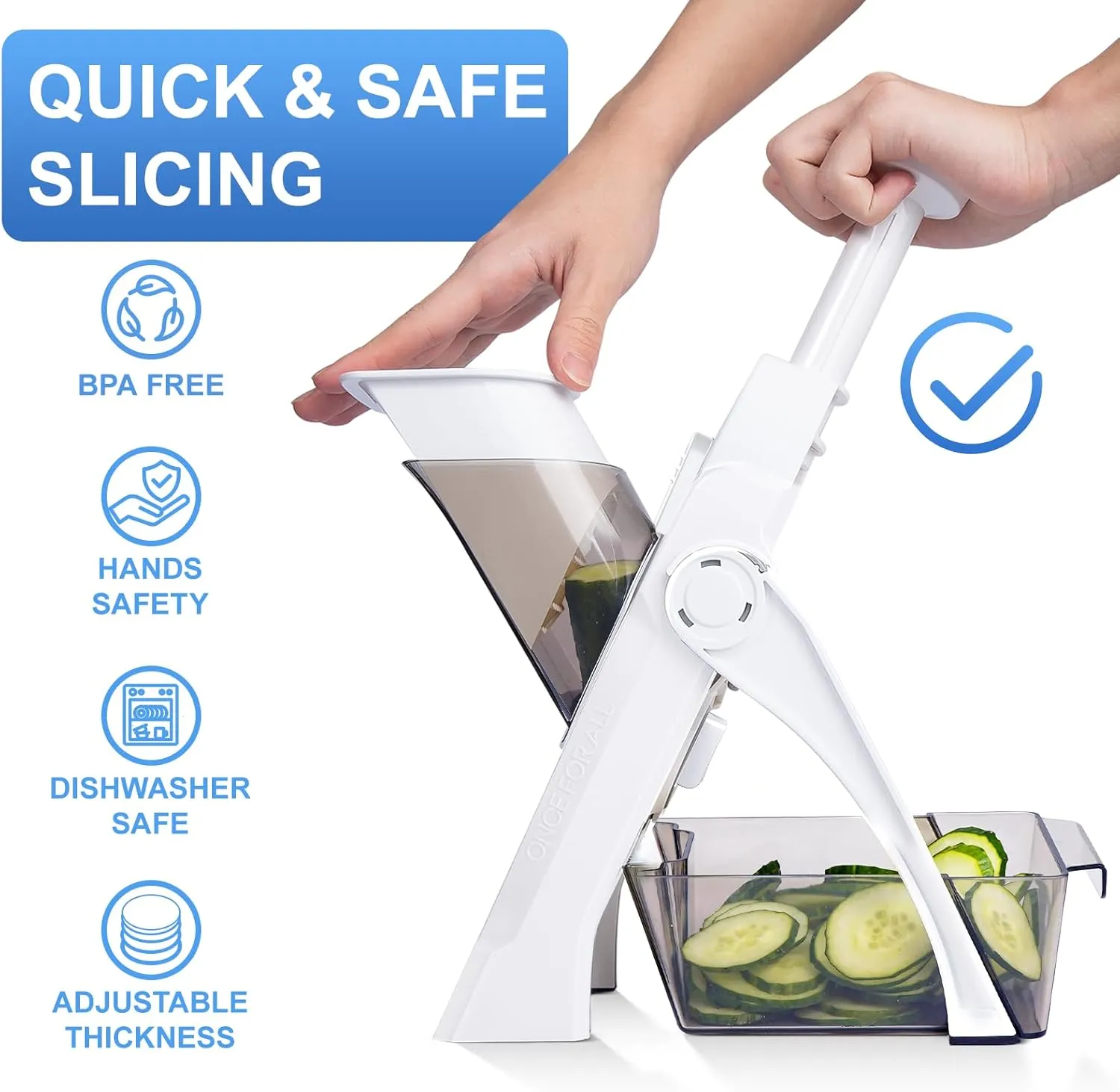 Safe Mandoline Slicer, Vegetables Potato Clips Slicer,Food Slicer,Thickness Adjustable for Cucumber Potato Carrot Lemon Only Slicer (White)