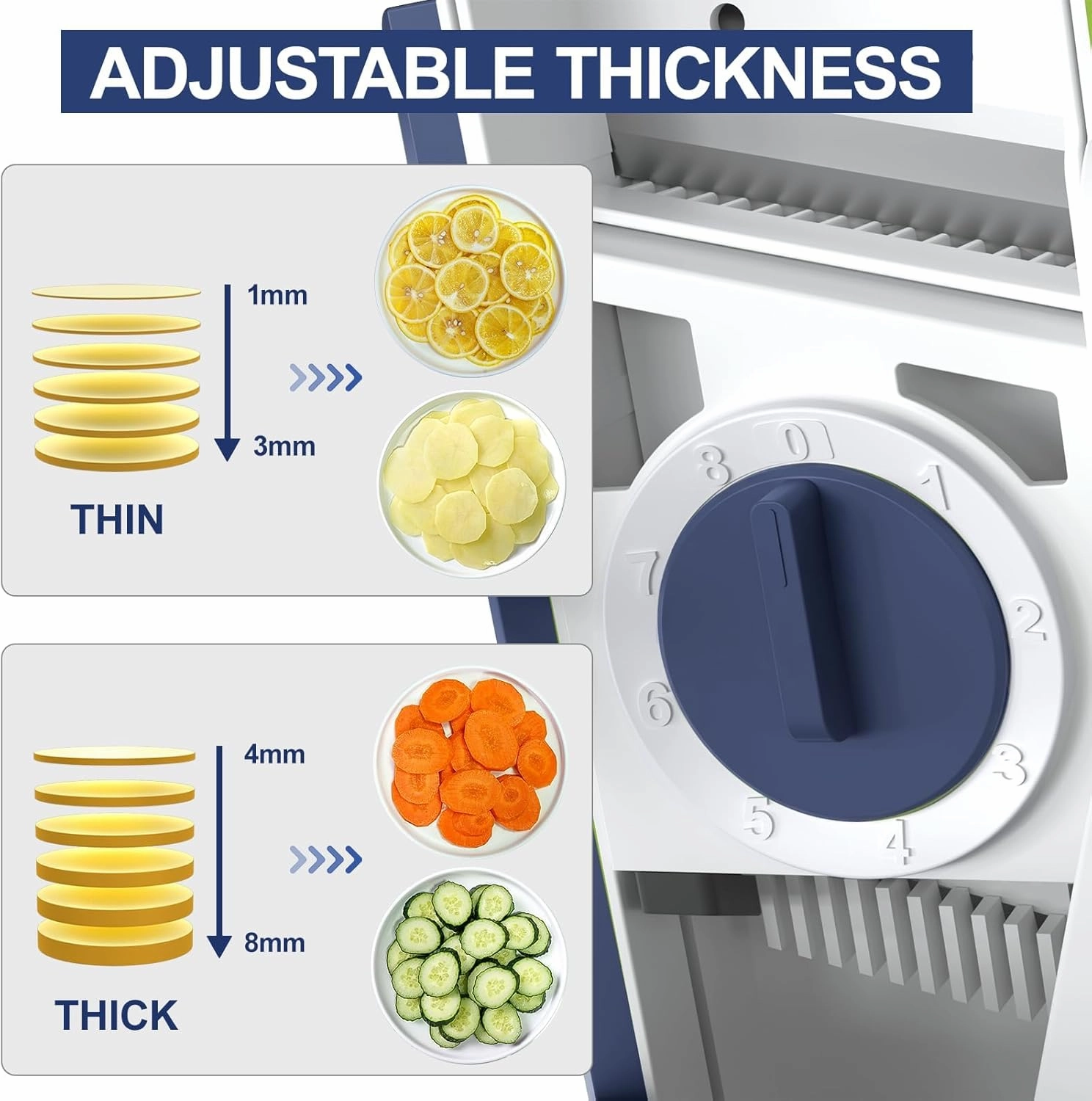 Safe Mandoline Slicer, Potato Vegetable Onion Slice, Julienne   Dicer for Vegetables, Kitchen Meal Prep With Thickness Adjuster Blue