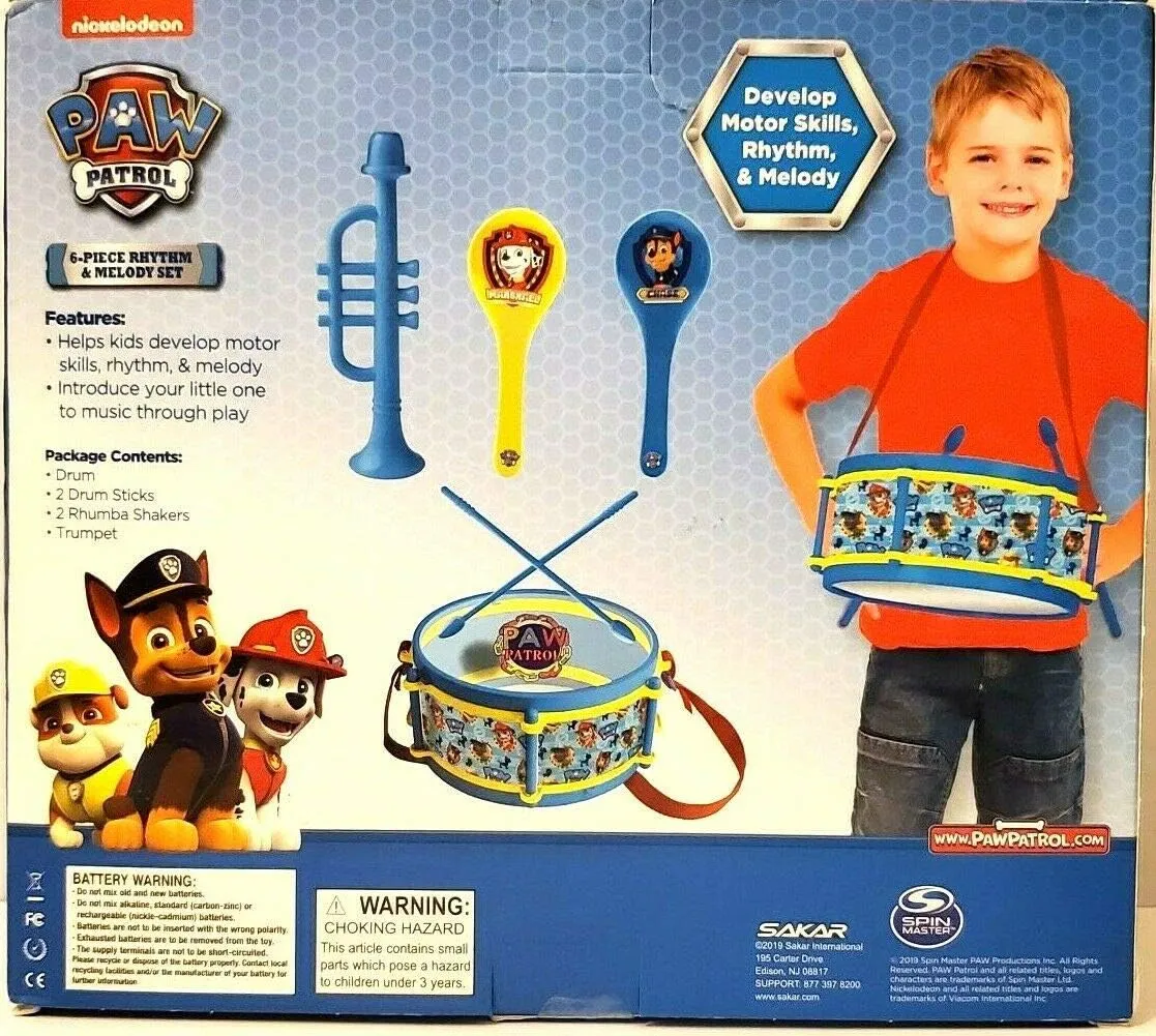 Sakar Paw Patrol Six Piece Kids Drum Kit Musical Paw Patrol Toys, Drum Set for Kids Music & Education, Comes with 4 Kids Instruments, 2 Drum Sticks, Bonus Toy Strap for Drums (BK2-03371)